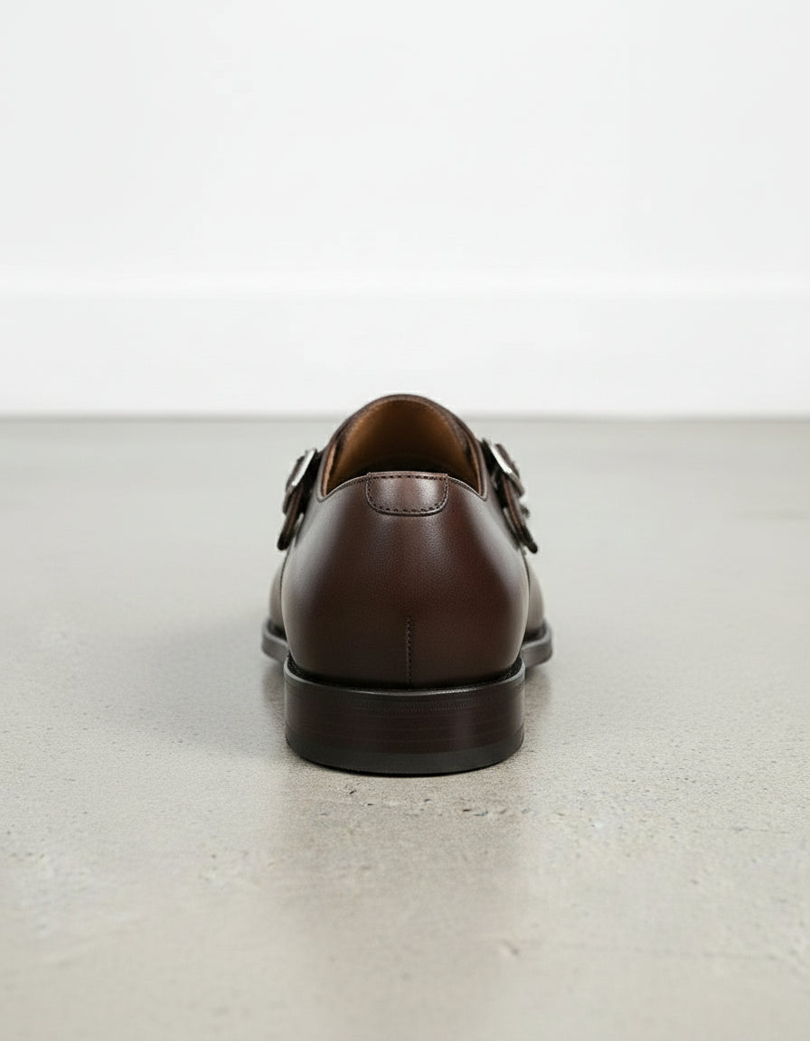 Handcrafted Men's Dark Brown Double Monk Formal Shoes