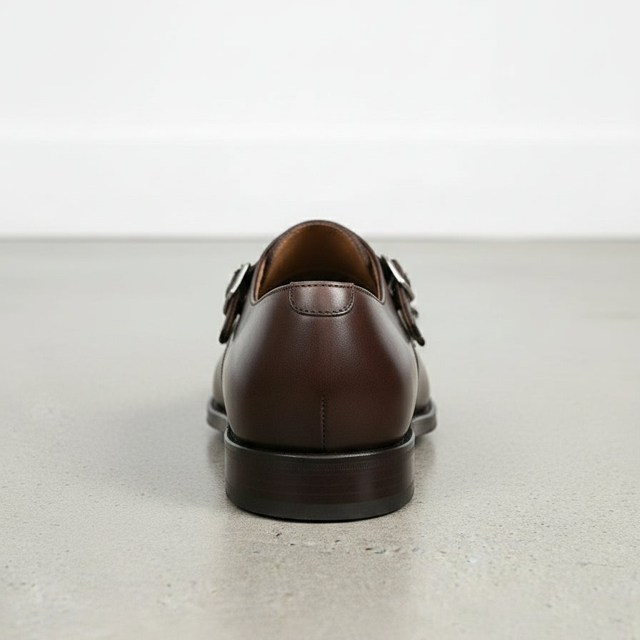 Handcrafted Men's Dark Brown Double Monk Formal Shoes