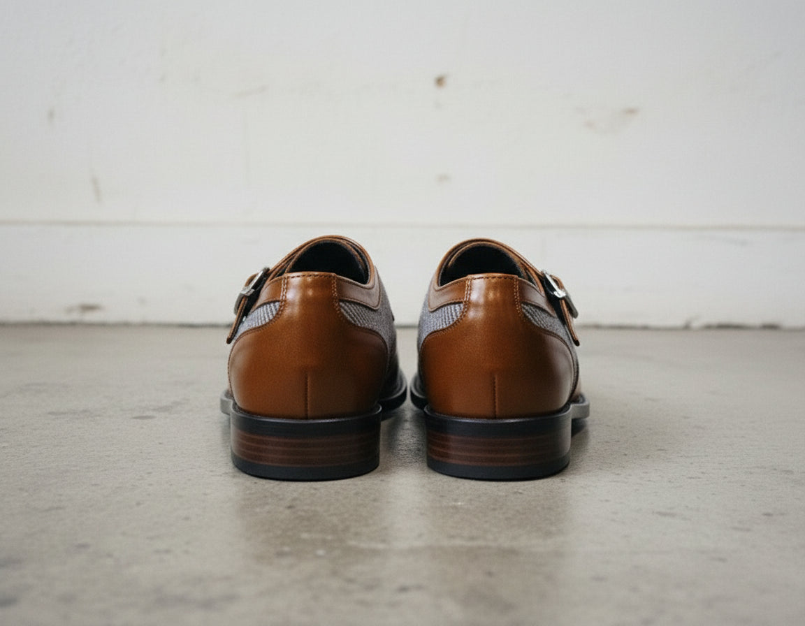 Men's Two-Tone Leather Wing Tip Monk Dress Shoes
