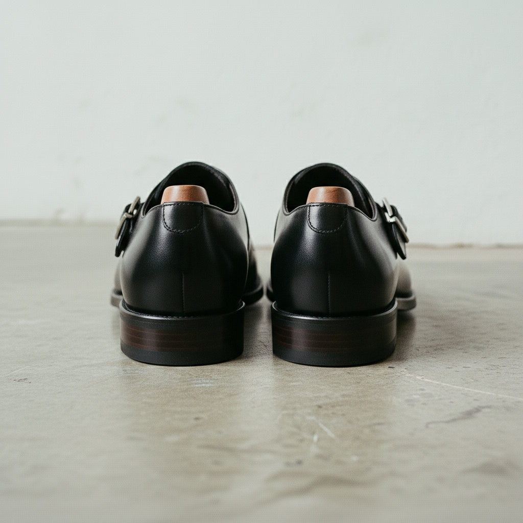 Handmade Men's Black Leather Monk Strap Dress Shoes