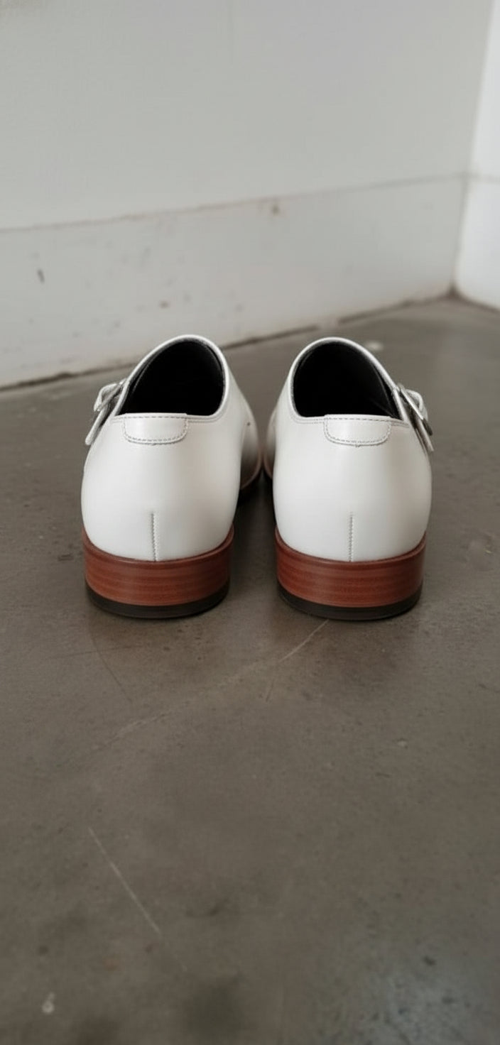 Men's Double Monk White Leather Dress Shoes