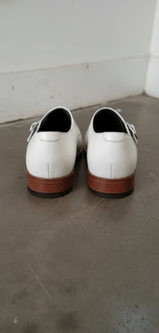 Men's Double Monk White Leather Dress Shoes