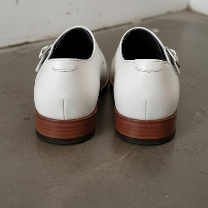 Men's Double Monk White Leather Dress Shoes