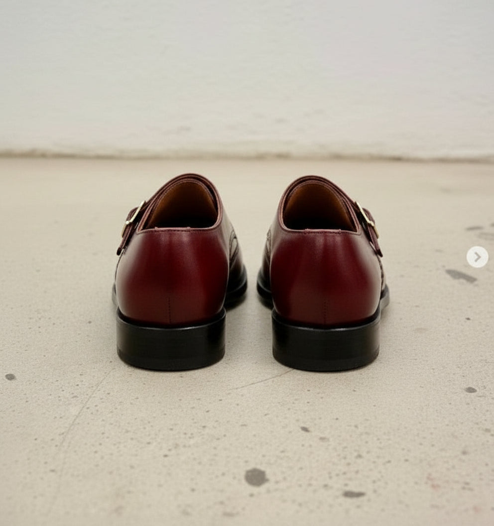 Men's Burgundy Leather Formal Double Monk Shoes