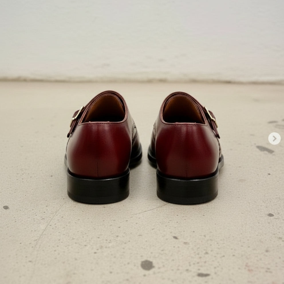 Men's Burgundy Leather Formal Double Monk Shoes