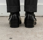 Handmade Men's Black Leather Monk Shoes