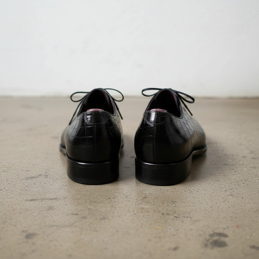 Handmade Men's Black Crocodile Oxfords Dress Shoes