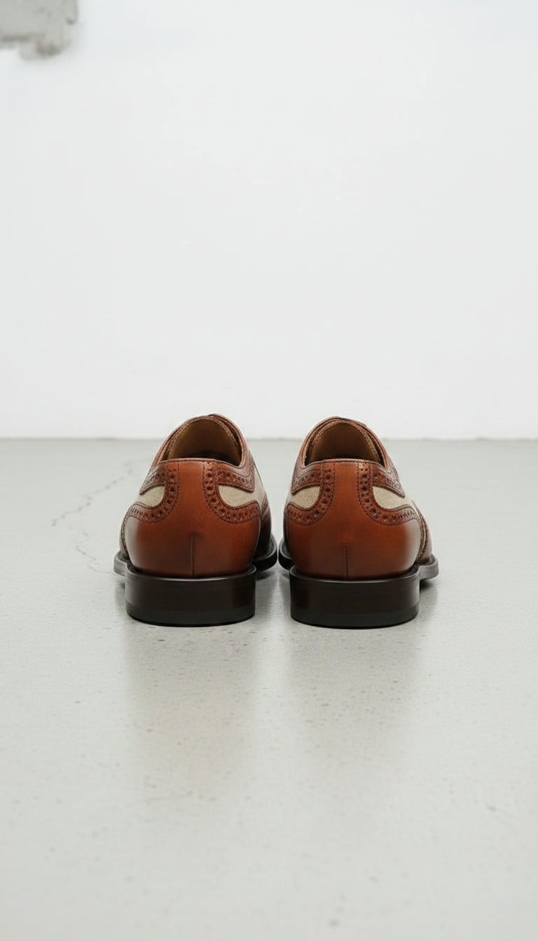 Handmade Men Formal Two Tone Wing Tip Shoes Brown and Beige Dress Shoes