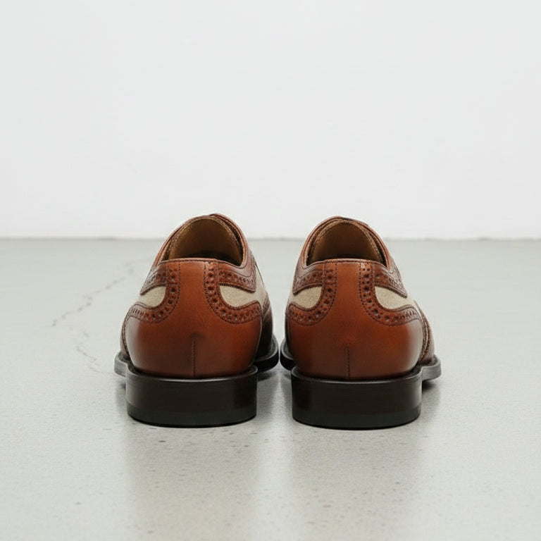 Handmade Men Formal Two Tone Wing Tip Shoes Brown and Beige Dress Shoes