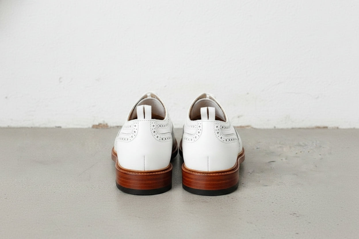 Handmade Mens White Brogue Leather Shoes, Mens Wing Tip Formal Shoes