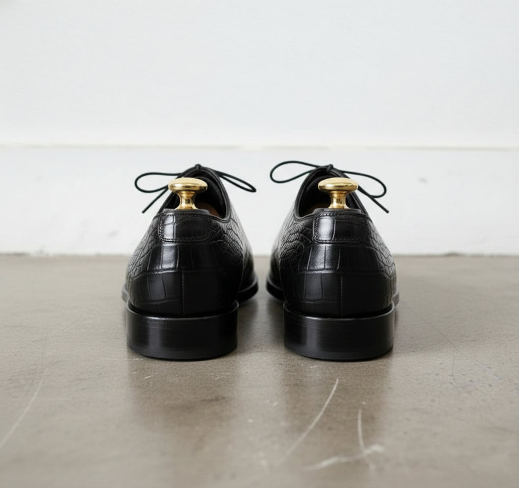 Handcrafted Men's Black Alligator Oxford Shoes