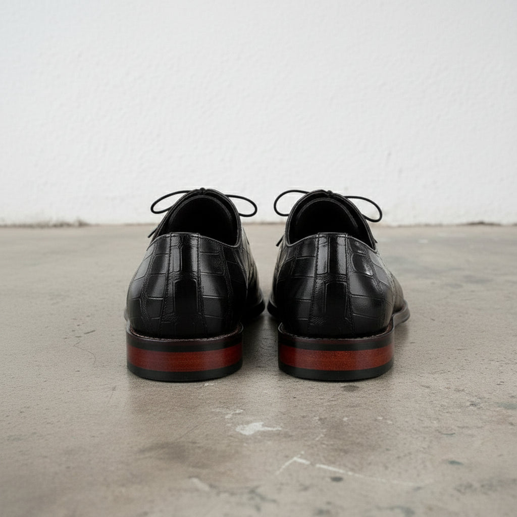 Handmade Men's Cow Leather Crocodile-pattern Oxfords