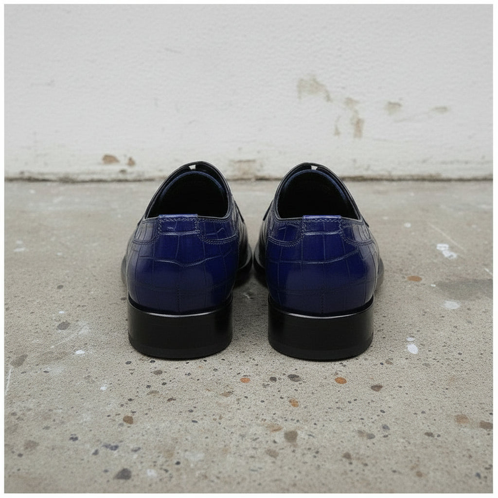 Handcrafted Men's Blue Crocodile Leather Oxford Shoes