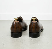Handcrafted Men's Brown Crocodile-textured Formal Dress Shoes