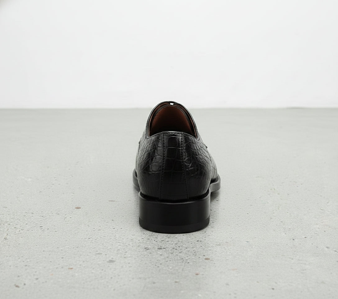 Handcrafted Men's Black Leather Crocodile Oxford Shoes