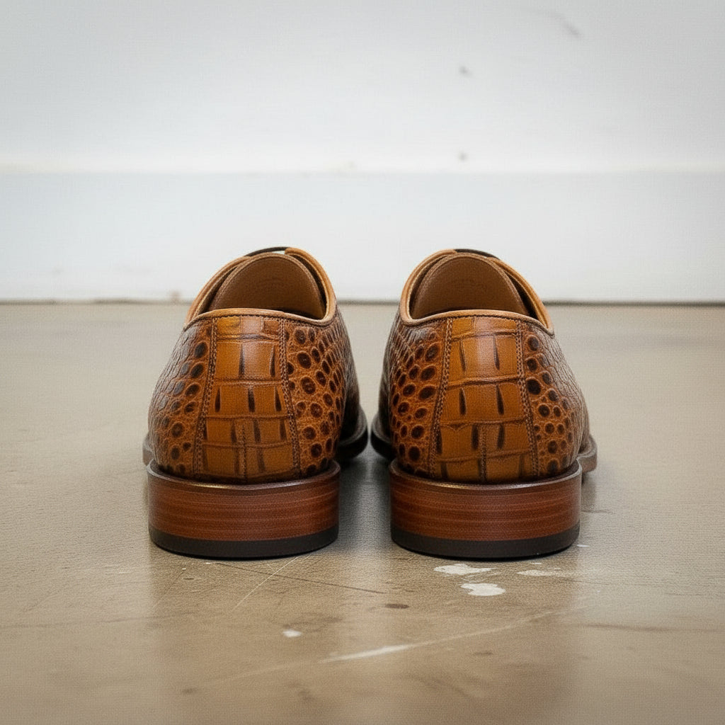 Handmade Men's Tan Brown  Crocodile Leather Oxford Dress Shoes