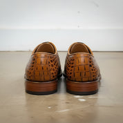 Handmade Men's Tan Brown  Crocodile Leather Oxford Dress Shoes