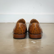 Handmade Men's Tan Brown  Crocodile Leather Oxford Dress Shoes