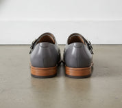 Handcrafted Gray Leather Double Monk Strap Shoes