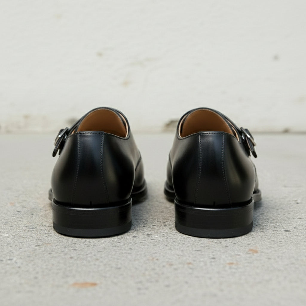Men's Black Leather Double Monk Dress Shoes