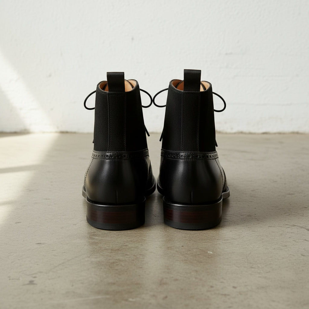 Handcrafted Men's Black Wingtip Brogue Leather Boots