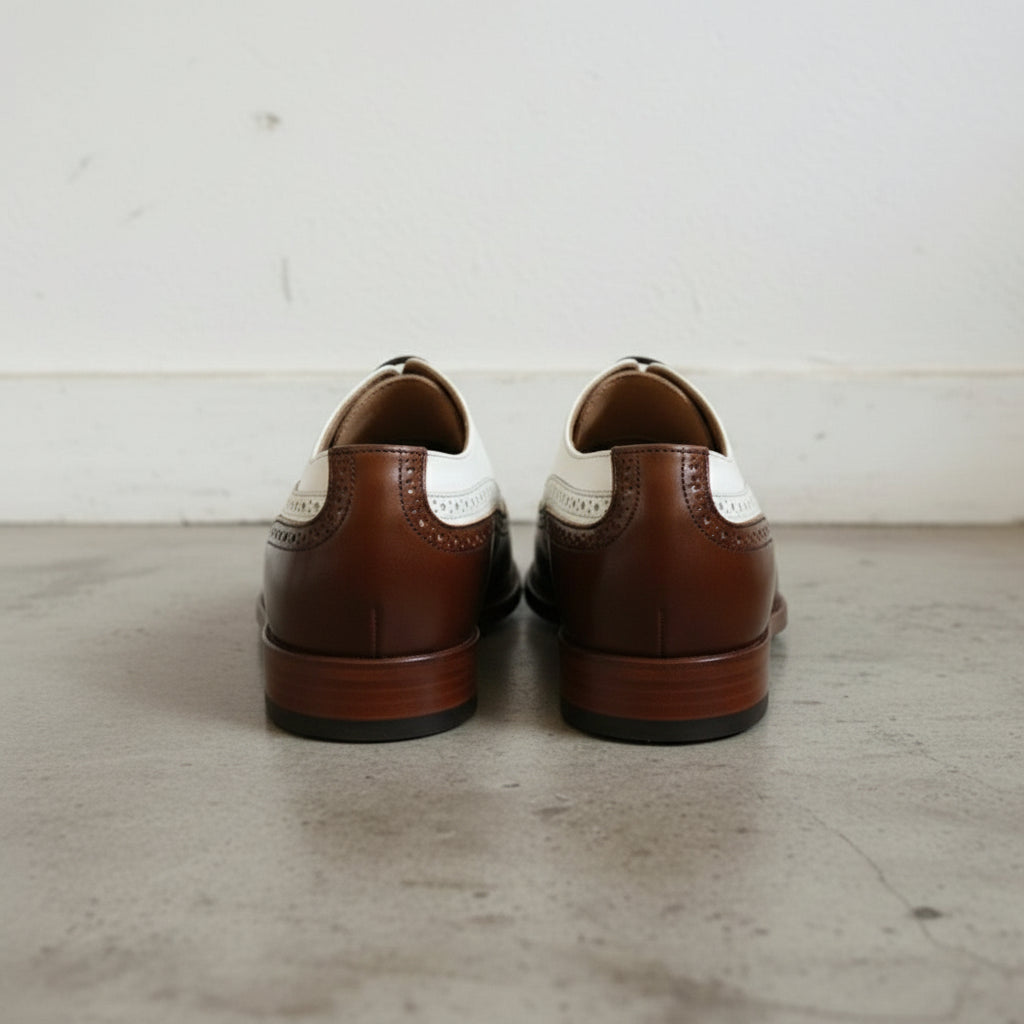 Handmade Men's Two Tone Leather Wingtip Spectator Shoes