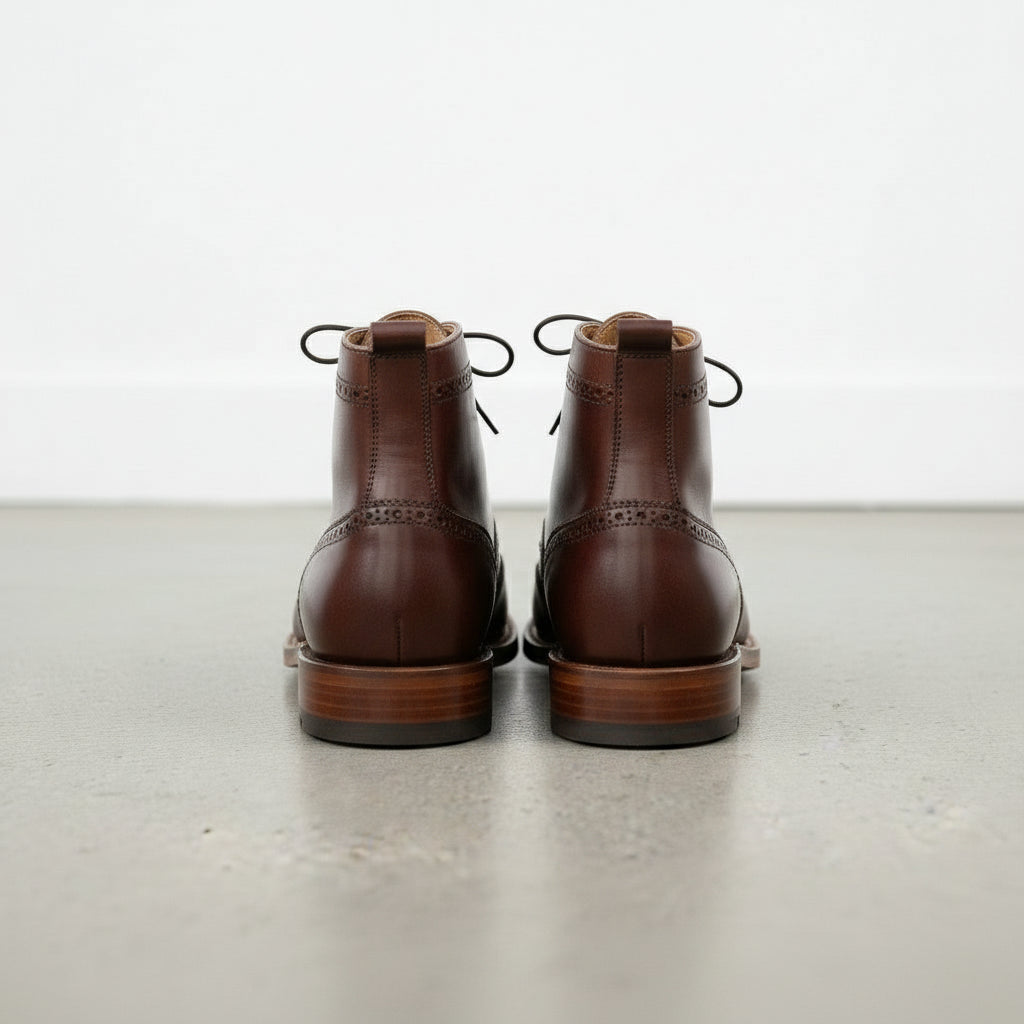 Handmade Men's Coffee Brown Wing Tip Brogue Leather Ankle  Boots