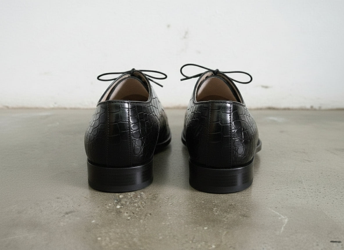 Handmade Men's Black Alligator Leather Dress Shoes