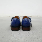 Handmade Men's Blue Crocodile Embossed Monk Dress Shoes