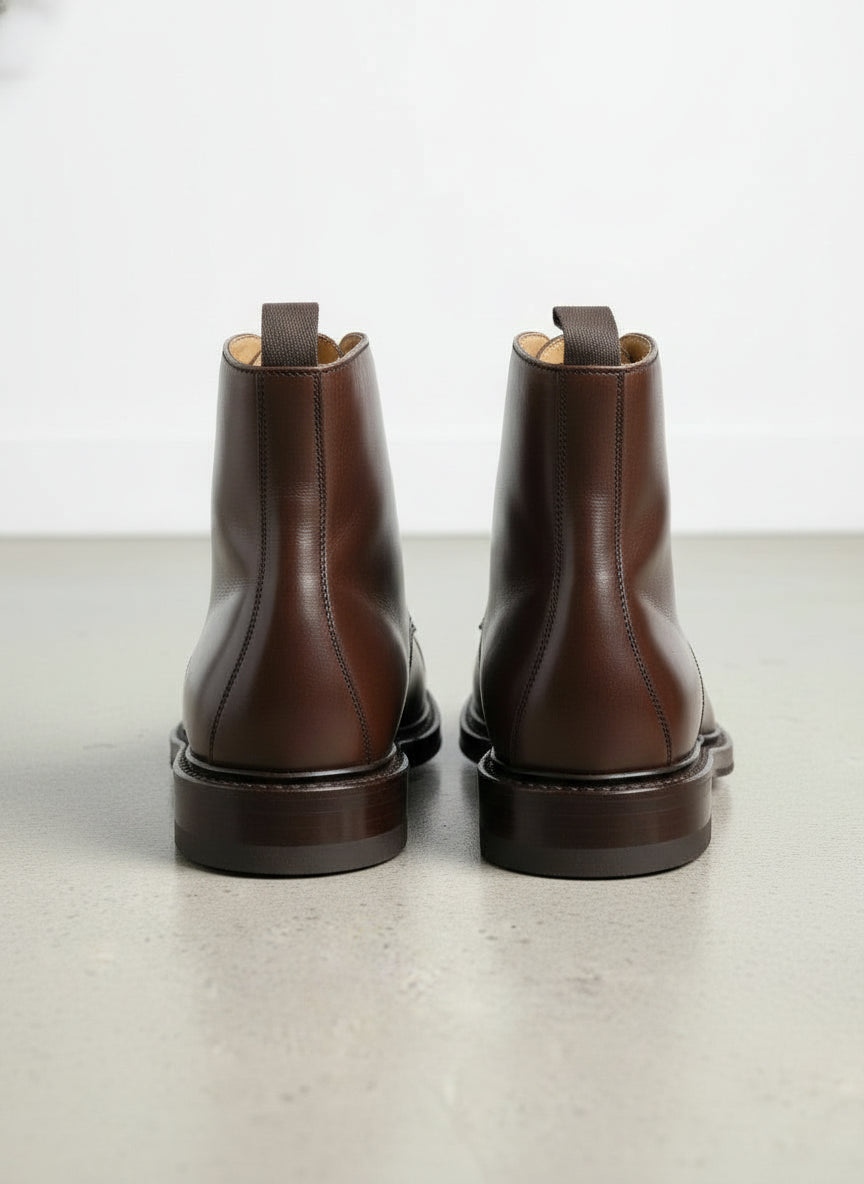 Handcrafted Men's Brown Leather Lace-Up Ankle Boots