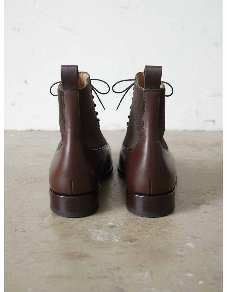 Handmade Men's Brown Leather Lace-up Ankle Boots