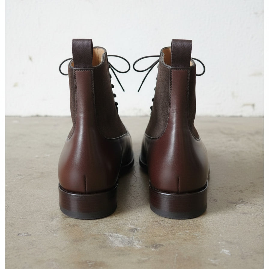 Handmade Men's Brown Leather Lace-up Ankle Boots