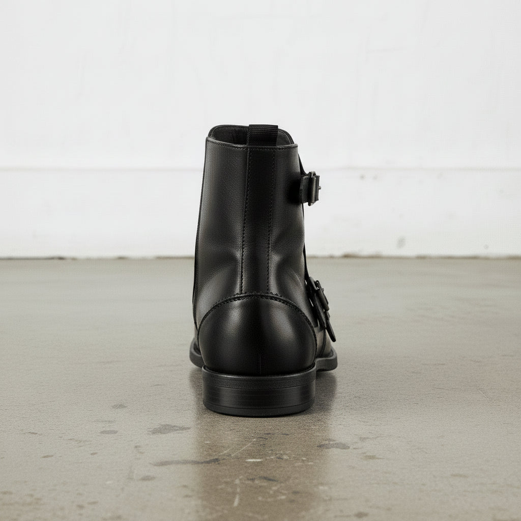Handmade Men's Triple Monk Leather Ankle Boots