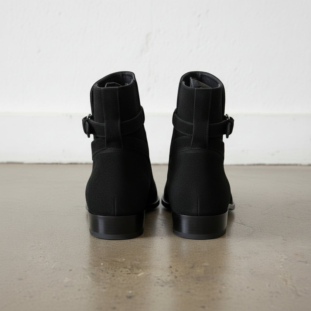 Handmade Men's Black Suede Jodhpurs Boot, Men Black Ankle Boots