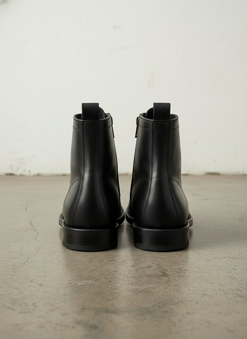 Handcrafted Men's Black Leather Ankle Boots with Zipper Detail