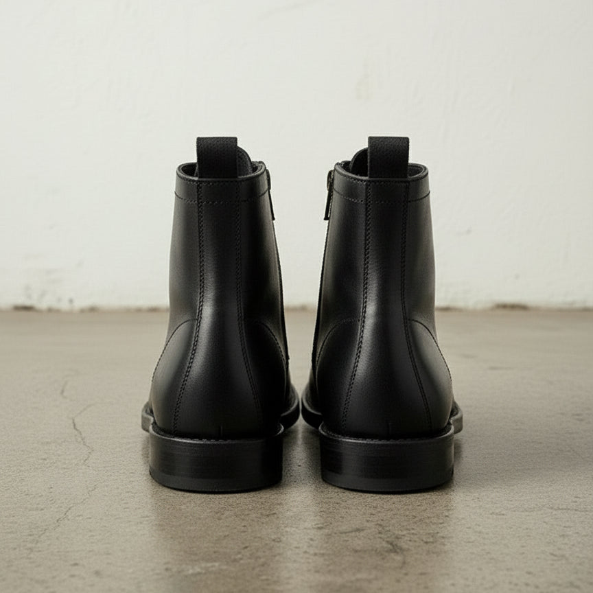Handcrafted Men's Black Leather Ankle Boots with Zipper Detail