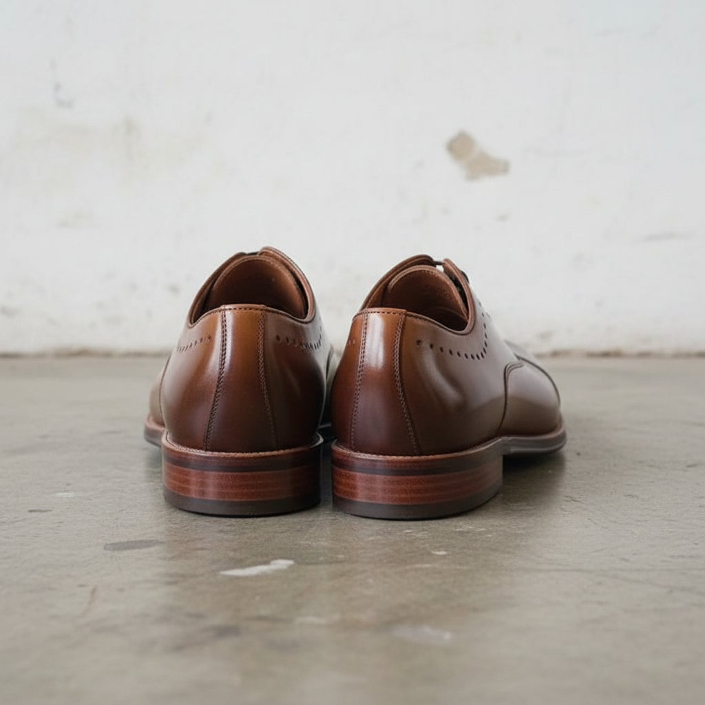 Handmade Men's Full Grain Leather Polished Cap Toe Shoes