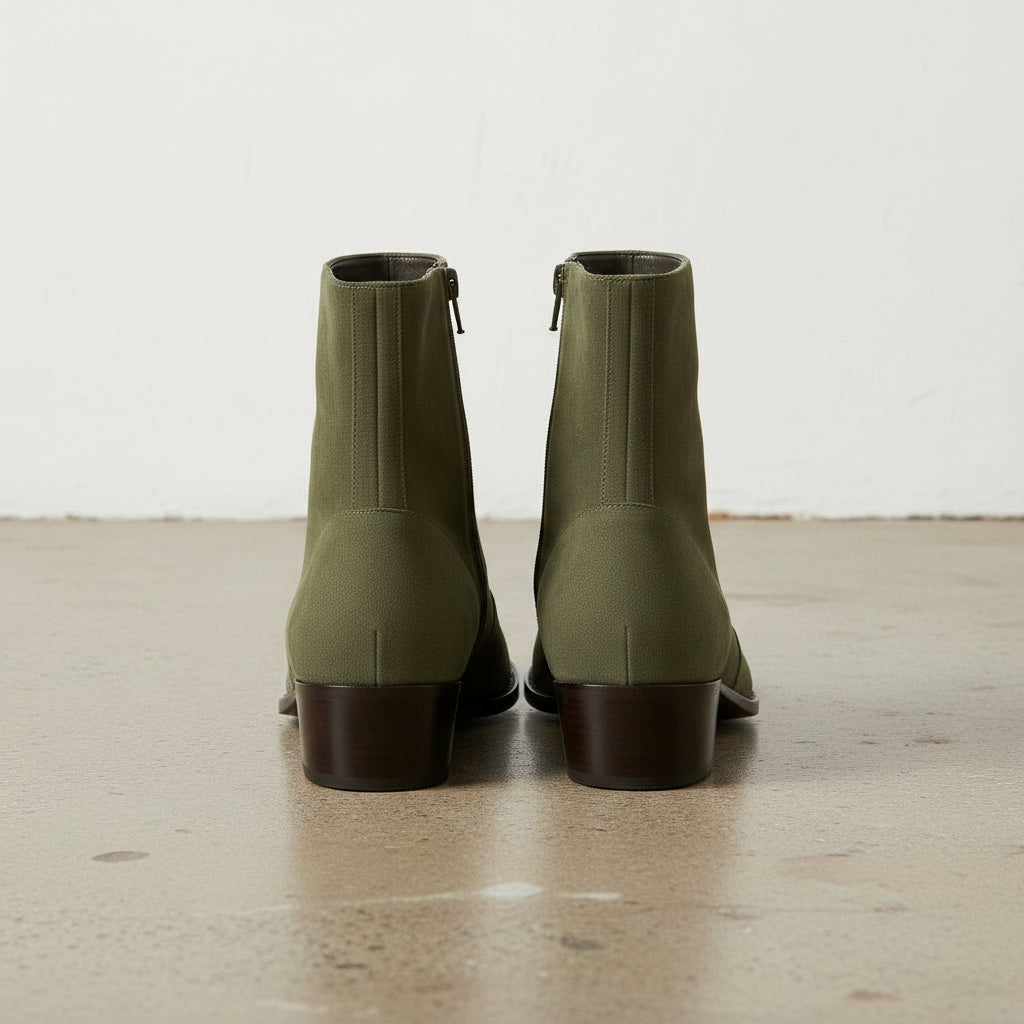 Men's Green Suede Ankle Boots with Zipper Closure