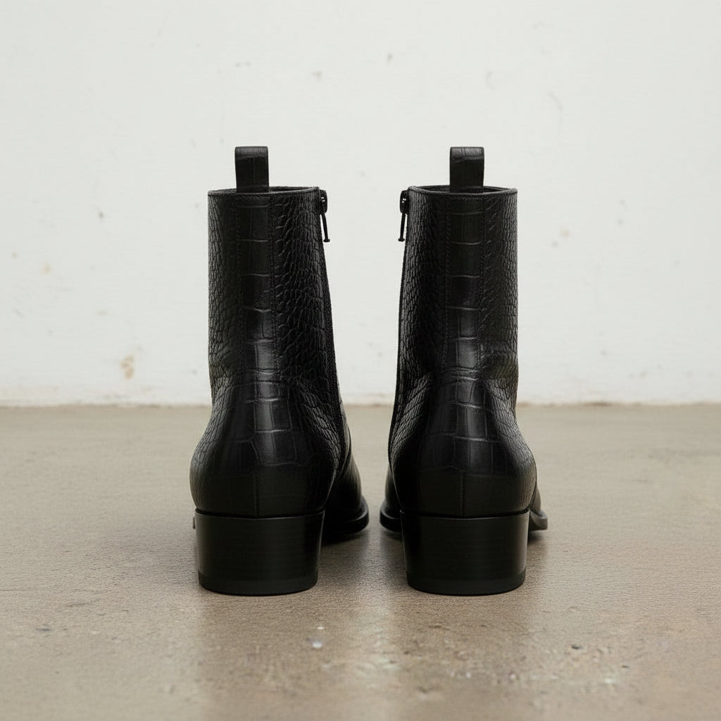 Handmade Men's Leather Crocodile-pattern Ankle Boots