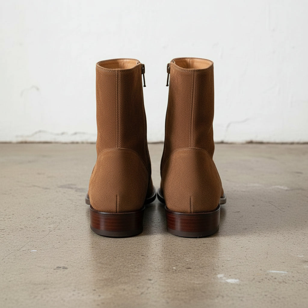 Handcrafted Men's Brown Suede Ankle Boot with Zip