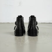 Handcrafted Men's Black Double Monk with Side Zipper Ankle Boots