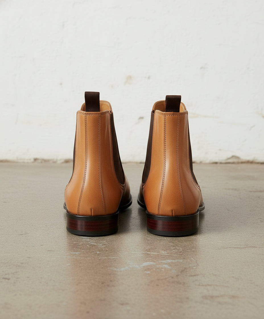 Handmade Men's Tan Leather Chelsea Ankle Boots