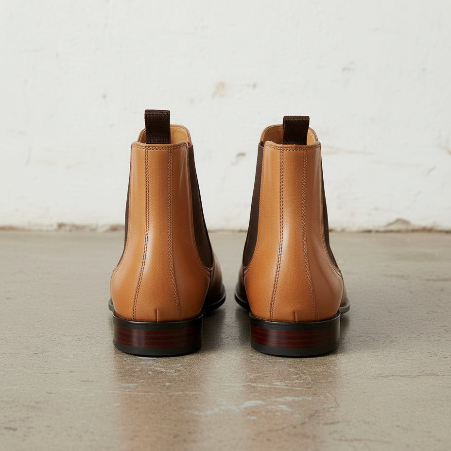 Handmade Men's Tan Leather Chelsea Ankle Boots