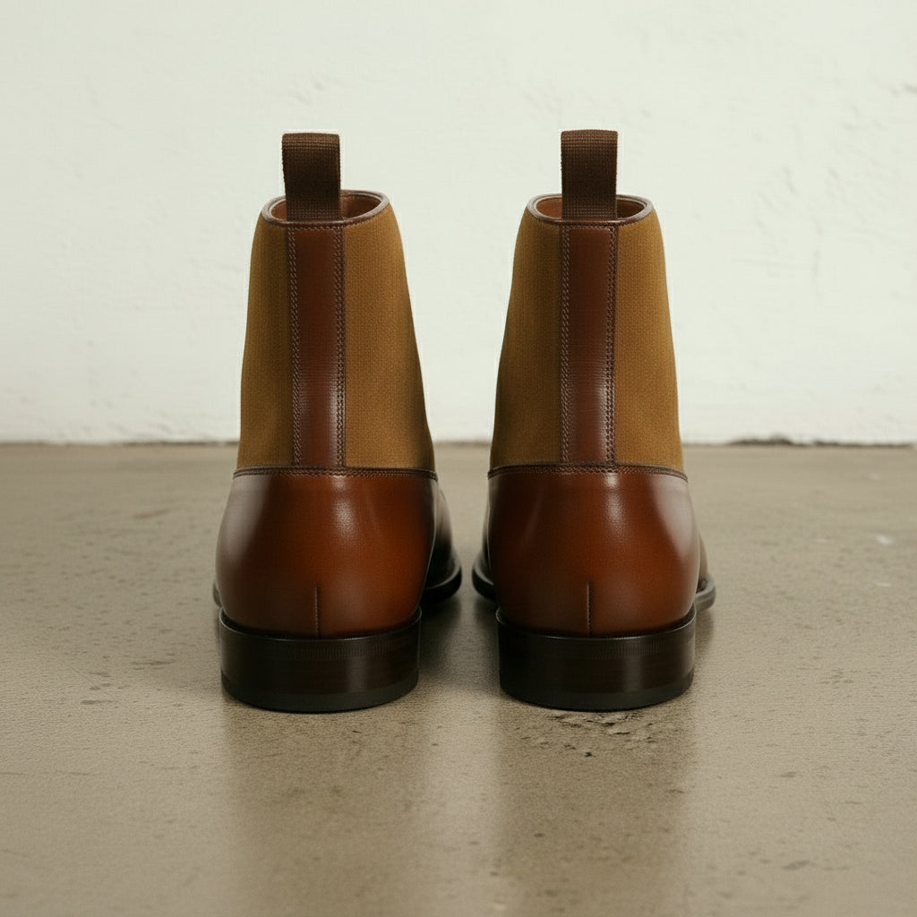Men's Handmade Brown Leather Ankle Boots with Button Detail
