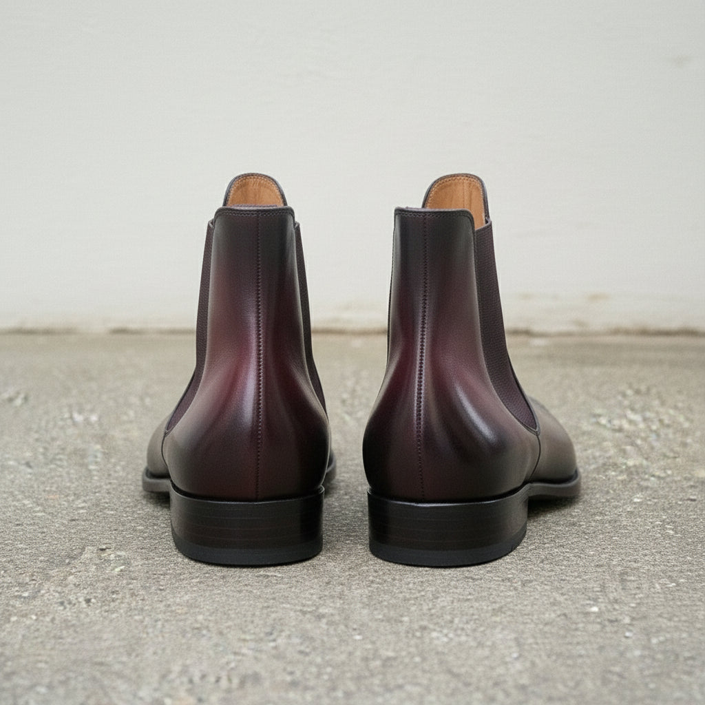 Handmade Men's Dark Burgundy Leather Chelsea Ankle Boots
