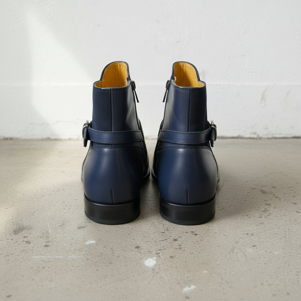 Handcrafted Men's Navy Blue Jodhpurs Ankle Boots