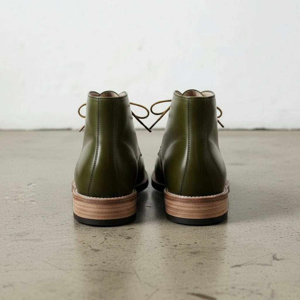 Handcrafted Men's Green Leather Ankle Boots