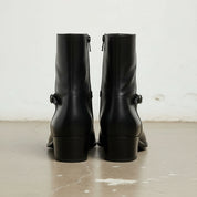 Handmade Men's Black Leather Ankle Boots with Side Zip