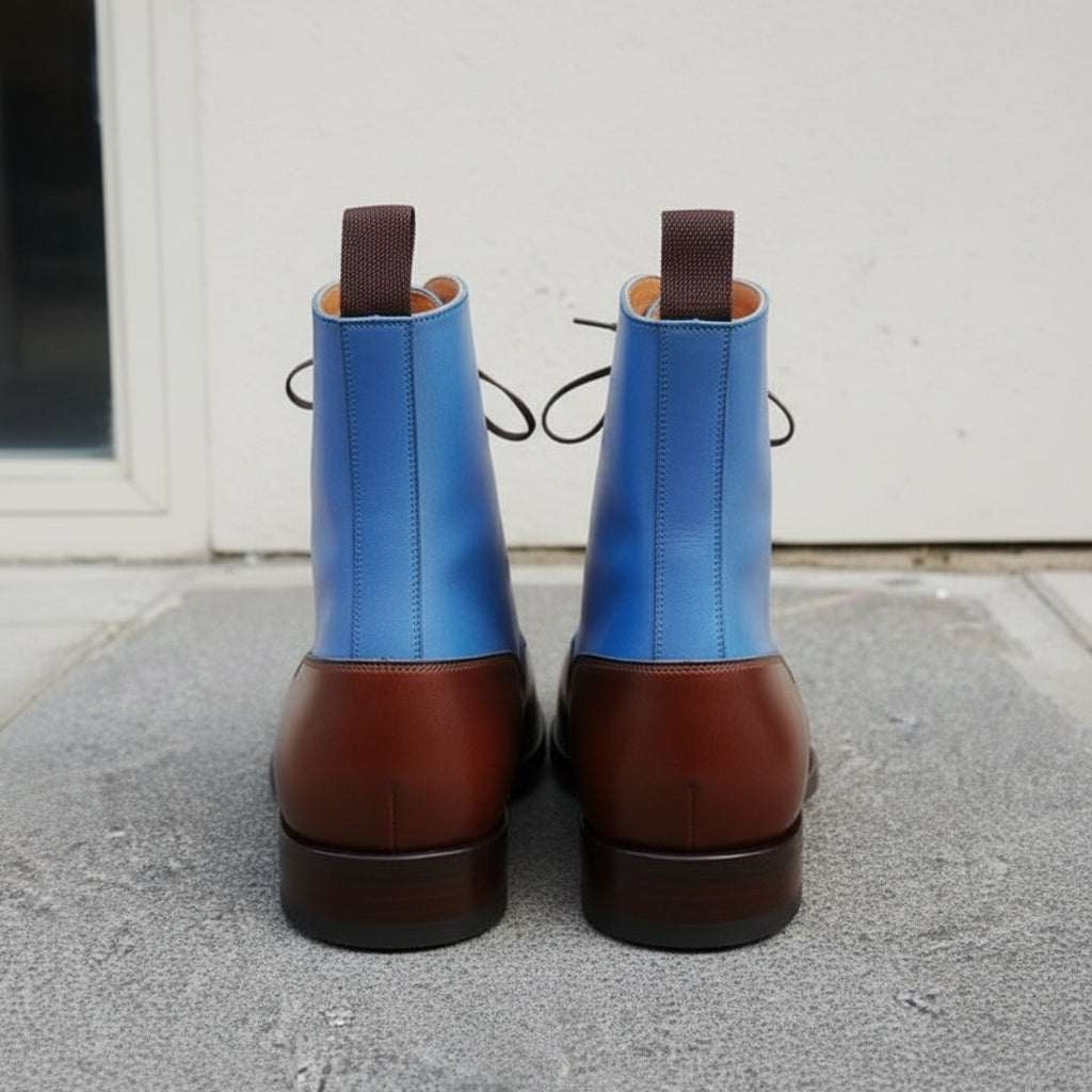 Handcrafted Men's Leather Two-Tone Lace-Up Ankle Boots