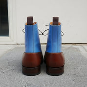 Handcrafted Men's Leather Two-Tone Lace-Up Ankle Boots